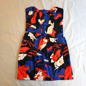 French Connection Vintage Strapless Summer Fix Abstract Print Cotton Mini Dress